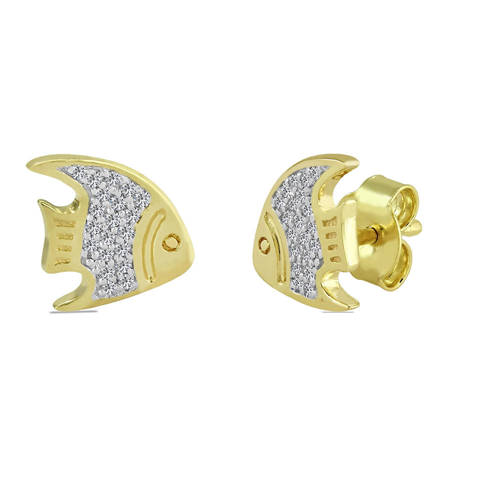 10K Gold Earring/White gold earring/Yellow gold earring/Rose gold earring/white Diamond gold earring/ gold stud earring/gold fish earring