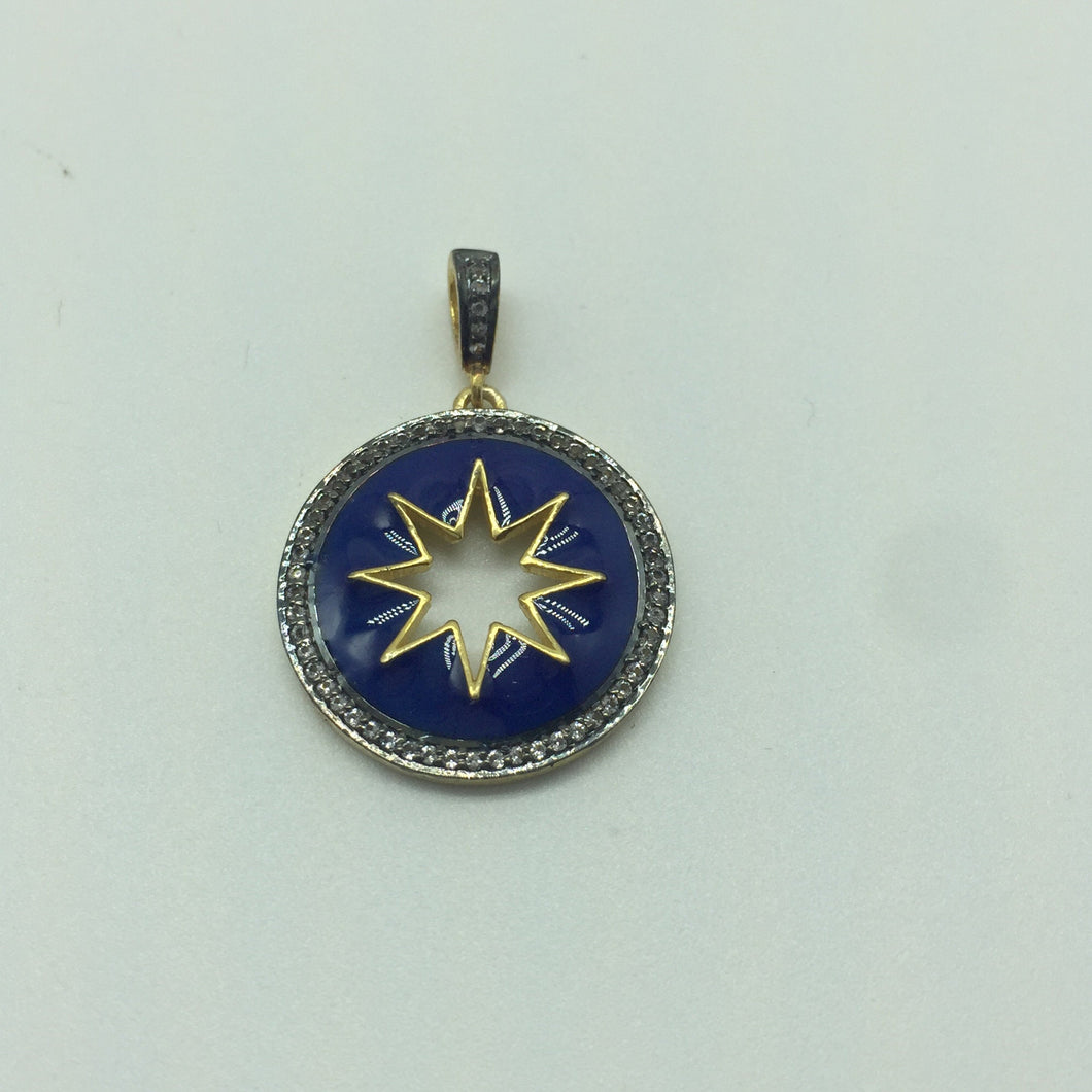 white topaz pava pendant,925 sterling pendant,white topaz charm,enamel star charm, silver charm,white topaz pendant,enamel pendant