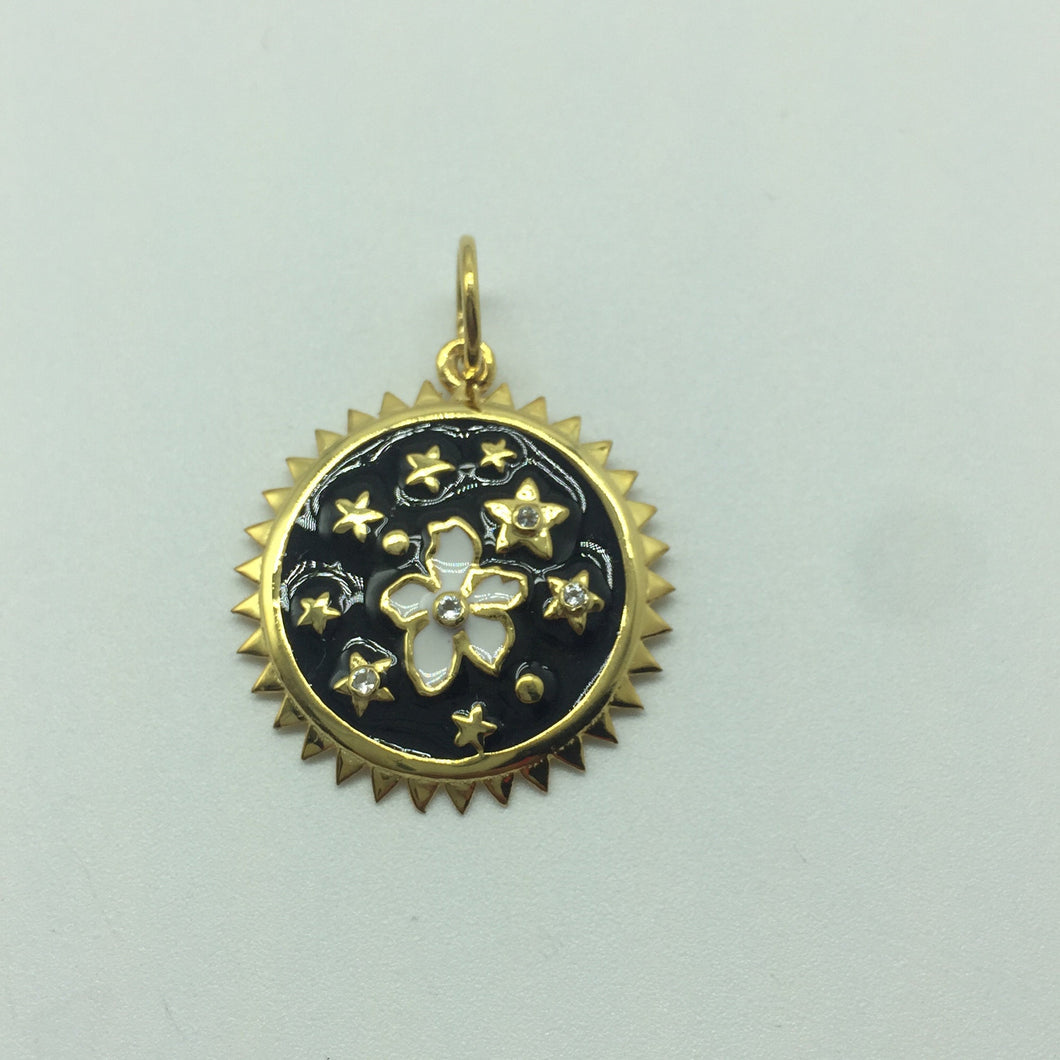 white topaz pava pendant,925 sterling pendant,white topaz charm,enamel  charm, silver charm,white topaz pendant,enamel pendant