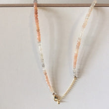 Load image into Gallery viewer, stone beads necklace,peach moonstone necklace,bead necklace,gem stone necklace,silver necklace,vermeil necklace,cut stone necklace
