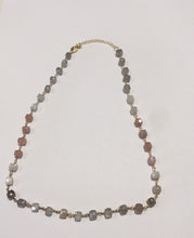 Load image into Gallery viewer, stone beads necklace,peach grey moonstone necklace,bead necklace,gem stone necklace,grey peach moonstone necklace,cut stone necklace

