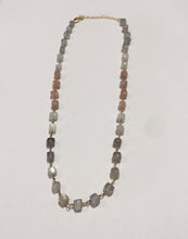 Load image into Gallery viewer, stone beads necklace,peach grey moonstone necklace,bead necklace,gem stone necklace,grey peach moonstone necklace,cut stone necklace
