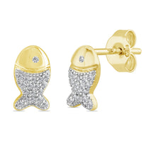 Load image into Gallery viewer, 10K Gold Earring/White gold earring/Yellow gold earring/Rose gold earring/white Diamond gold earring/gold fish earring/diamond earring
