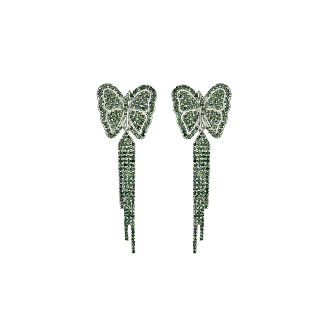 925 sterling silver earring,925 silver earring,diamond earring,sterling silver earring,butterfly earring,green diamond earring