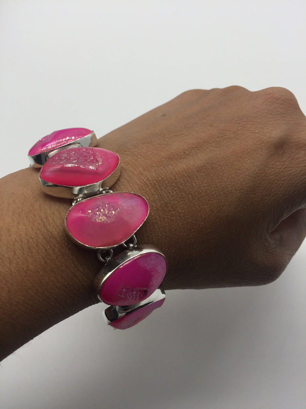silver bracelet,pink druzy bracelet,druzy bracelet,gem stone bracelet,925 silver bracelet,cut stone bracelet