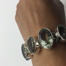 Load image into Gallery viewer, silver bracelet,green amethyst bracelet,gem stone bracelet,925 silver bracelet,cut stone bracelet
