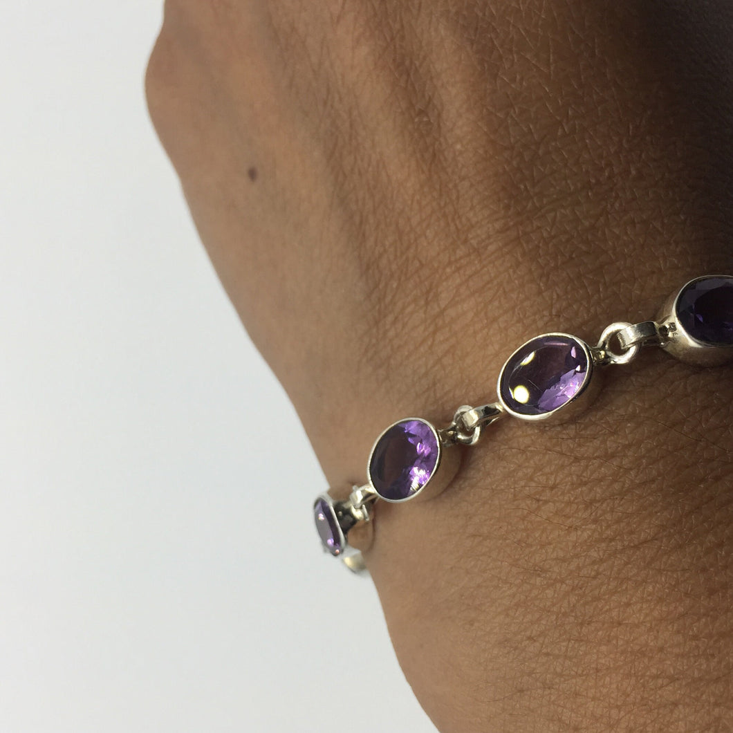 silver bracelet amethyst bracelet,gem stone bracelet,925 silver bracelet,cut stone bracelet