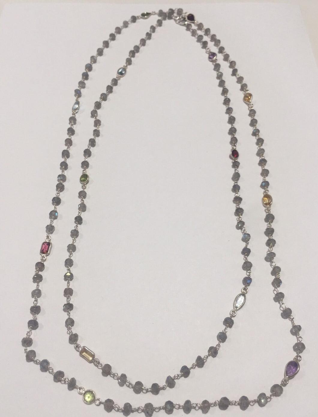 stone beads necklace,labradorite necklace,bead necklace,gem stone necklace,silver necklace, multi stone necklace,cut stone necklace